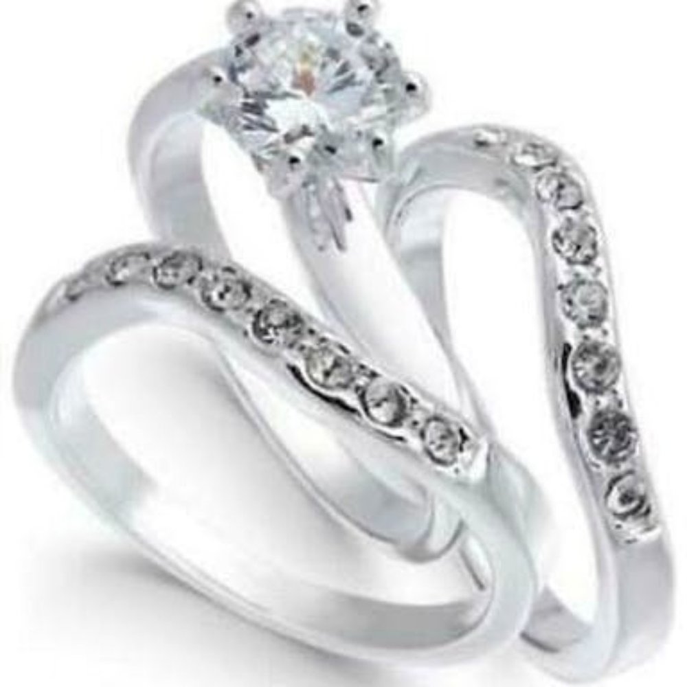 Charter Club Fine Silver Plate Crystal Wavy Ring, Various Sizes